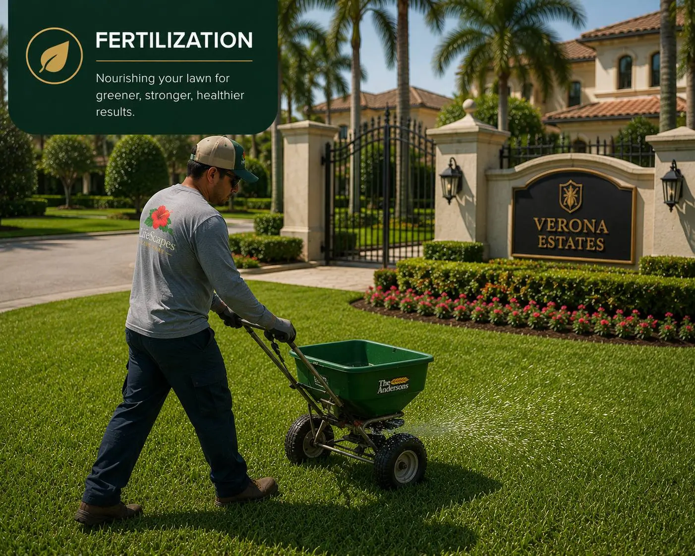 Lawn fertilization application by a LifeScapes specialist