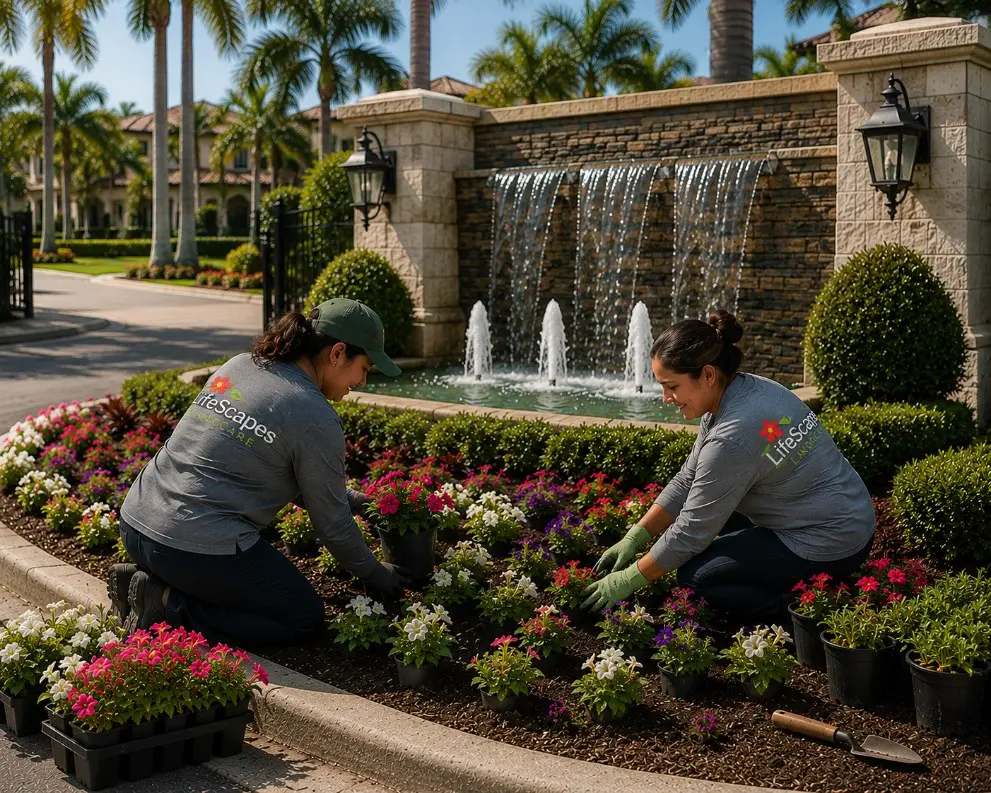 New landscape planting and bed installation