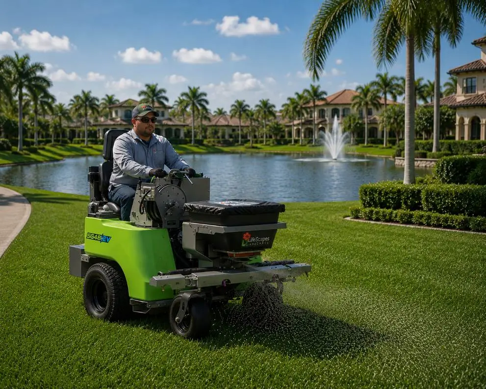 Estate lawn mowing at a waterfront property in Southwest Florida